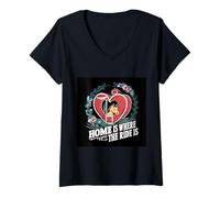 Mujer Caballo vintage con decir casa es donde está el viaje Camiseta Cuello V