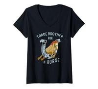 Mujer Caballos chica COMERCIO HERMANO PARA un caballo equestre Camiseta Cuello V