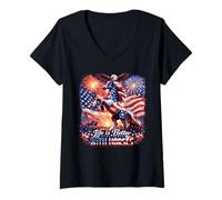 Mujer Caballos Patriótico Pony Bandera de Estados Unidos Wild In Flight Eagle Camiseta Cuello V