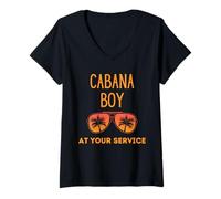 Mujer Cabana Boy, Divertida Fiesta de Verano en la Piscina, Camarero Camiseta Cuello V