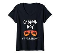 Mujer Cabana Boy, Divertida Fiesta de Verano en la Piscina, Camarero Camiseta Cuello V