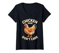 Mujer Cabello De Pollo No Me Importa Amante De Pollos De Granja Camiseta Cuello V