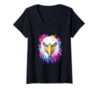 Mujer Cabeza de águila con salpicaduras de color - estilo cómic Camiseta Cuello V