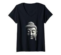 Mujer Cabeza de Buda Arte Zen Espiritual Camiseta Cuello V