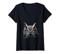 Mujer Cabeza de búho Bosque Salvaje pájaro Arte Camiseta Cuello V