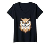 Mujer Cabeza de Búho - Ilustración de Estilo Dibujos Camiseta Cuello V