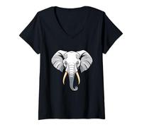 Mujer Cabeza de elefante estilizada en vista frontal Camiseta Cuello V