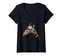 Mujer Cabeza de Jirafa Wild Animal Africa Art Camiseta Cuello V