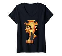 Mujer Cabeza de la Reina egipcia Cleopatra - Arte del faraón de la Diosa Antigua Camiseta Cuello V