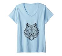 Mujer Cabeza de Lobo geométrica Arte Tribal simetría patrón Salvaje audaz Camiseta Cuello V