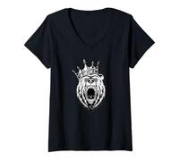 Mujer Cabeza de Oso - Oso Enojado - Oso con una Corona - Rey de los Osos Camiseta Cuello V