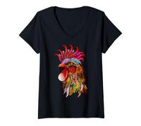 Mujer Cabeza de Pollo de Gallo Tribal Camiseta Cuello V