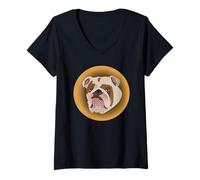 Mujer Cabeza ilustrada de Bulldog - Lindo y único Camiseta Cuello V