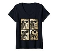 Mujer Cabina de Fotos Retro Canina Golden Retriever con Perros geniales Camiseta Cuello V
