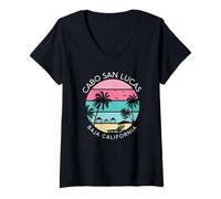 Mujer Cabo San Lucas México Retro Resort Vacaciones Viaje de Verano 2023 Camiseta Cuello V