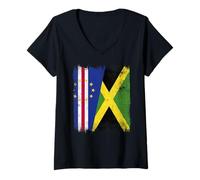 Mujer Cabo Verde Jamaica Media Bandera Cabo Verde Jamaicana Camiseta Cuello V