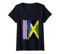 Mujer Cabo Verde Jamaica Media Bandera Cabo Verde Patrimonio jamaicano Camiseta Cuello V