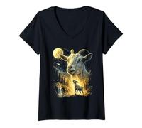 Mujer Cabra Aullando a la Luna Humor extraño Meme Funny 90's Goat Camiseta Cuello V