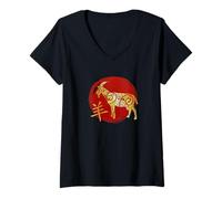 Mujer Cabra Signo de Estrella del horóscopo del Zodiaco Chino Camiseta Cuello V