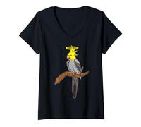Mujer Cacatúa Halo Pájaro Espiritual Ángel Animal Art Camiseta Cuello V