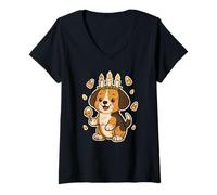 Mujer Cachorro con Corona de Vela y maíz Dulce Camiseta Cuello V