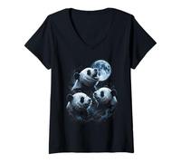 Mujer Cachorro de Panda Aullando en la Luna Camiseta Cuello V