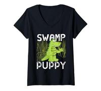 Mujer Cachorros de pantano de cocodrilo con temática de pantano de Everglades Camiseta Cuello V