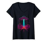 Mujer Cactus Desert Mountain Ciencia Ficción Nave Espacial Luz Camiseta Cuello V