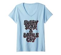 Mujer Cada Cicatriz Una Batalla Grunge Rojo Estética Camiseta Cuello V