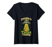 Mujer Cada Día es Martes de Tacos - Diseño Alieno Divertido Camiseta Cuello V