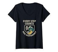 Mujer Cada Paso Cuenta, Camina responsablemente | Regalo del día de la Seguridad de los Excursionistas Camiseta Cuello V