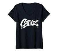 Mujer Cádiz Graffiti Ciudad Arte Callejero Handstyle España Souvenir Camiseta Cuello V