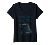 Mujer Café Antes De Cazar Divertido Cocodrilo Amante del Café Vintage Camiseta Cuello V