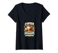 Mujer Café Antes de los Humanos Diseño gráfico Divertido Camiseta Cuello V