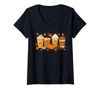 Mujer Café Calabaza Latte Especias café Amor otoño Temporada Halloween Camiseta Cuello V