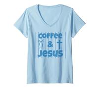 Mujer Café Coquette y Jesús a Rayas Camiseta Cuello V