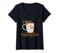Mujer Café de Aspecto de Pareja con una Taza Enamorada Camiseta Cuello V