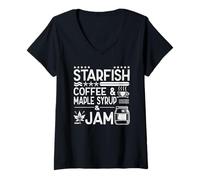 Mujer Café de estrella de mar, jarabe de arce y mermelada con cafeína Desayuno Camiseta Cuello V