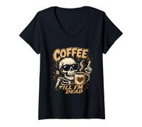 Mujer Café hasta Que Estoy Muerto Esqueleto cafeína Humor Camiseta Cuello V