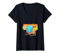 Mujer Café Helado Caracol Puesta del Sol Playa Camiseta Cuello V