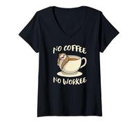 Mujer Café Perezoso Sloth No Coffee No Workee Camiseta Cuello V