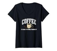 Mujer Café Personalidad Entero Divertido Cafeína Humor Diseño Camiseta Cuello V