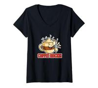 Mujer Café Rocas Cantando Fuerte Divertido Juego de Palabras Papá Broma Humor Camiseta Cuello V