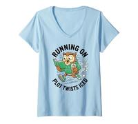 Mujer Café Running On Plot Twists Iced Owl Reader Camiseta Cuello V