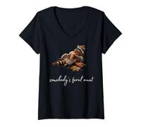 Mujer Café Somebody's Feral Aunt Retro Raccoon Pumpkin Spice Camiseta Cuello V
