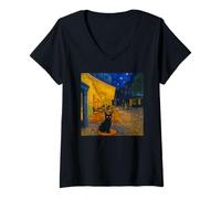 Mujer Cafe Terrace At Night With Cat Famous Artist Painting Humor Camiseta Cuello V