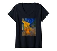Mujer Cafe Terrace At Night With Orange Tabby Cat Painting Novelty Camiseta Cuello V
