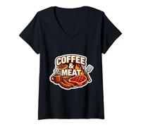 Mujer Café Y Carne Carnívoro Paleo Keto Dieta Baja En Carbohidratos Ketogénica Camiseta Cuello V