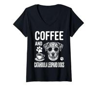 Mujer Café Y Catahoula Leopard Dog Funny Catahoula Leopard Dog Camiseta Cuello V