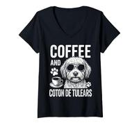 Mujer Café Y Coton de Tulears Funny Coton de Tulear Camiseta Cuello V